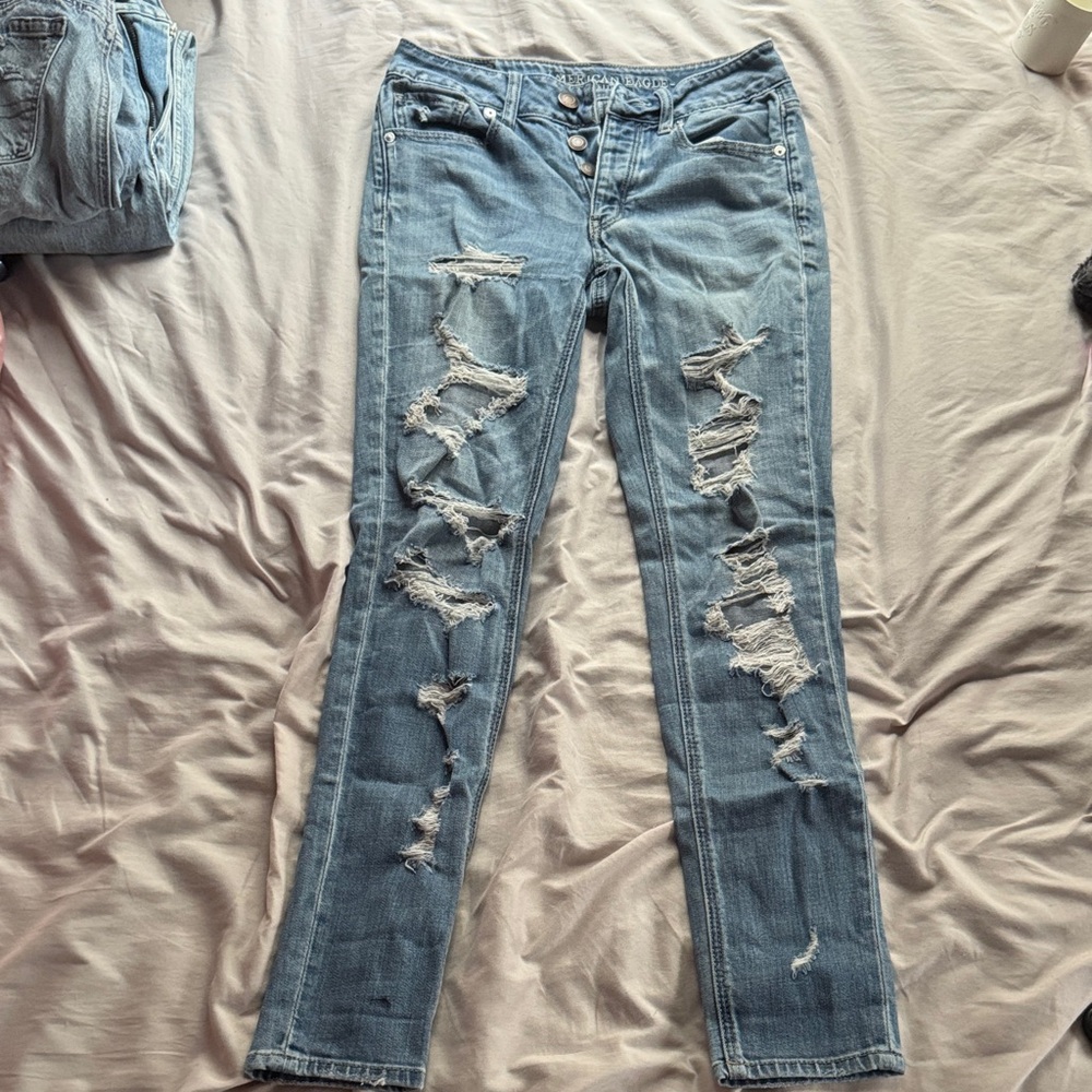 American Eagle Outfitters Ripped Skinny Jeans in Light Blue